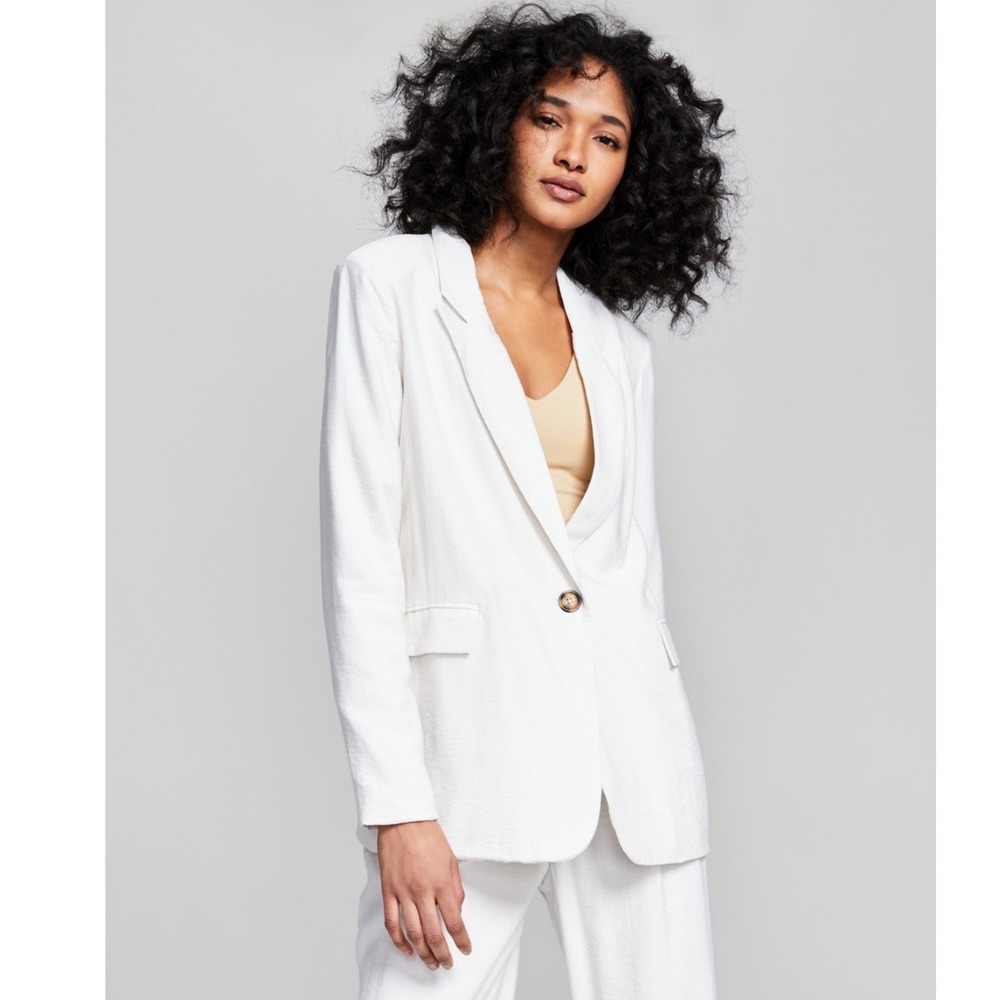 And Now This Womens Oversized One-Button Textured Blazer Cream Ivory Large L - Picture 1 of 10